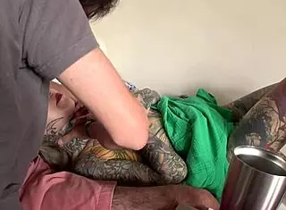 Rin with full tattoo gets aroused, sucks nipples, licks erect cock