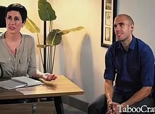 Innocent teen intern gets fucked by milf boss's husband at work