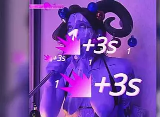 The devil in cosplay passionately gives blowjobs after being filled with cum.