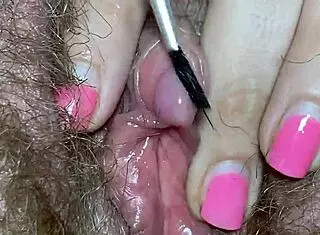 extreme close-up on wet clit edging