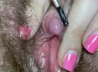 extreme close-up on wet clit edging