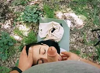 Pov backstage freeuse jerking on ponytail brunette during meditation, huge facial 😏