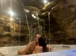 Couple enjoys honeymoon in hotel pool with big ass riding. Wife moans on cock passionately.