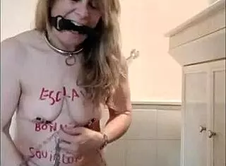 in the office, master degrades french slave f with bondage and humiliation