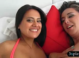 Two Sexy Babes Engage in a Nasty Foursome in a Room