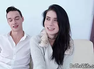 Petite wife Nicole Black rides big cock while her cuck husband watches the action