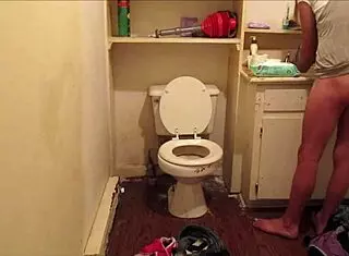 Teen amateur masturbates ass with fingers shooting hot cum load in friend bathroom hidden cam