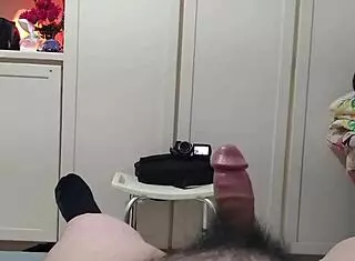 Overwhelmed with desire, the busty Asian maid takes a massive cock in raw missionary. Pulled out just in time to cum on her big ass.