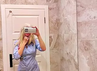 hey, check this excited nurse masturbating in toilet then sucking dick during patient prostate massage