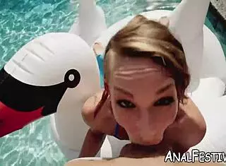 natural tits babe charley hart works out by pool
