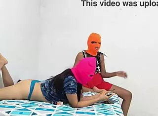 Hot Latinas grope buttocks flashing in dorm to tease stepbrother!