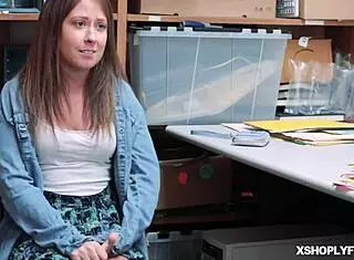 Shoplifter ashley lane bends over for hard doggystyle fuck with deepthroat and spanking in office!