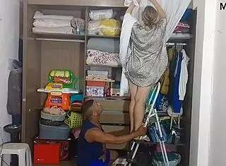 Brazilian stepson bangs blonde milf stepmom with natural tits on stairs