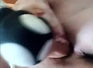 Large Thick Dildo Rips Clothes Dripping Wet Pussy