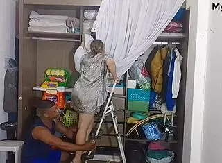 Brazilian stepson bangs blonde milf stepmom with natural tits on stairs
