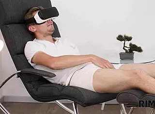 girl sees man jerking off to vr porn and feels deep longing to give him rimjob instead of handjob