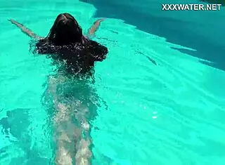 sensational hungarian babe, are you seeing her petite skinny body in bikini during that outdoor poolside swim session with european tits?