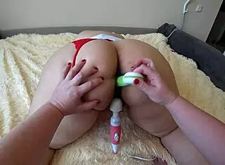 Girlfriend with Sex Toys Fucks a Lesbian in a Hairy Pussy Bbw with a Big Ass Doggystyle Pov