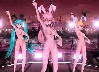 I adore hatsune miku rin luka in full nude bunny costumes with big tits and juicy ass