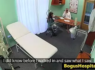this real babe patient ends up getting fucked hard by her doctor in missionary during hidden cam hospital exam. squirting follows in office uniform