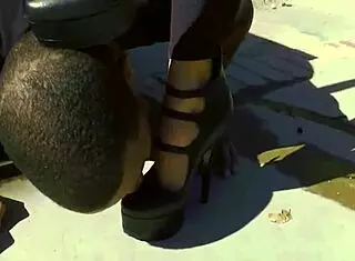 femdom lacie handjobs big black cock for cumshot on big tits in heels