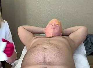 Intimate Waxing Session with Donald T Turns Kinky! Blonde Milf in Gloves Gets Tight Pussy Fucked Hard