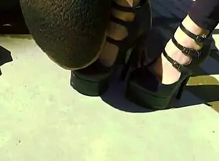 femdom lacie handjobs big black cock for cumshot on big tits in heels