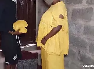 Horny guy fucks his hot landlady with big tits and wet pussy in close up action outdoors near the garden