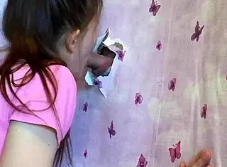 giving blowjob through walls in our homemade gloryhole setup