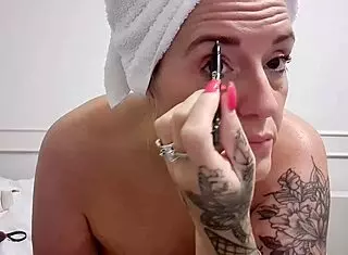 Amateur Milf With Big Tits And Shaved Pussy Goes Topless For Makeup!