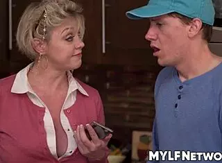 dee arrives home from supermarket unloading bags while neighbour boy rion spies on her perfect ass. he approaches for blowjob then fucks her hard doggystyle with creampie.