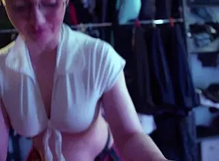 Oh man, this lewd wife is pegging her guy hard and taking that cumshot!