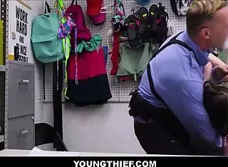 Cute petite teen shoplifter with small tits takes big cock from mall cop