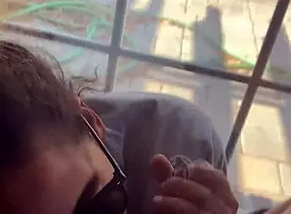 Lightskin ebony slut little 18+ step-sister giving blowjob in front of window gets cum on her face