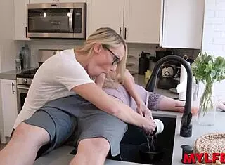 mylfex - mommy gives a quick blowjob in the kitchen