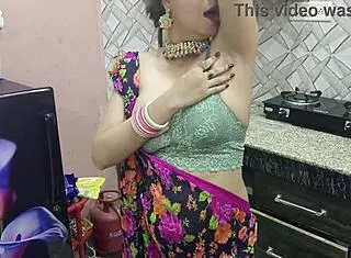 Desi indian bhabhi cheats on husband with brother-in-law for shaved pussy licking in kitchen