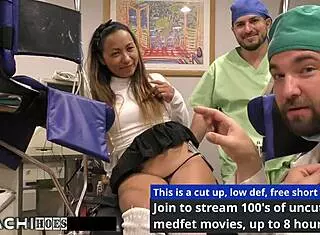 freshman melany lopez undergoes required vibrator session from doctor tampa in florida clinic with latex gloves