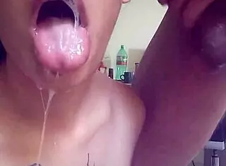 Naughty Bitch Sucks My Dick And Gets All Drooling Full Of Cum! Little 18+ Slut Loves Deepthroat Kissing!