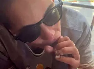 Lightskin ebony slut little 18+ step-sister giving blowjob in front of window gets cum on her face