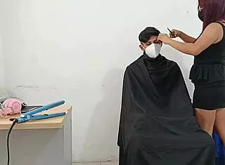 Hairdresser dominates pretty student client with big ass in homemade rough fetish fuck