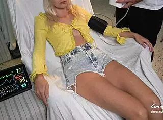 fake doctor exam turns into intense anal fingering and squirting orgasms for teen patient while husband waits outside