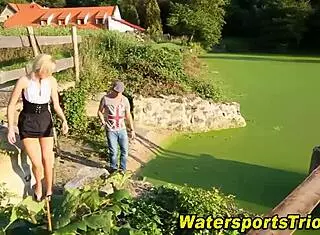 old slut gets fingered hard outdoors then urinates in high definition fetish style