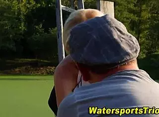 old slut gets fingered hard outdoors then urinates in high definition fetish style