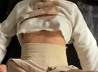 spanish teacher takes control on the desk with petite brunette student during class