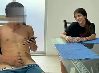 Horny stepbrother caught jerking off his cock so I decide to help him out with a full session