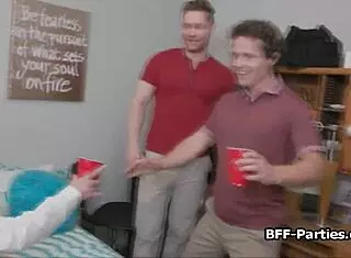 Wild Foursome Dorm Party with Teen Coeds in Uniforms Delivering Blowjobs!