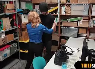 Hot blonde milf female security guard fucking thief guy rough doggystyle