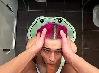 Oh wow, she's stuck in the washing machine so I help her out with close-up doggystyle action