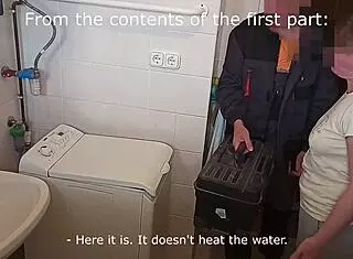 part2 sexy mature chubby housewife in lingerie fucked by repairman. husband wakes up and fucks sleeping wife too.