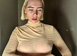 mycandyalice blonde masturbates with big tits and shaved pussy in shower